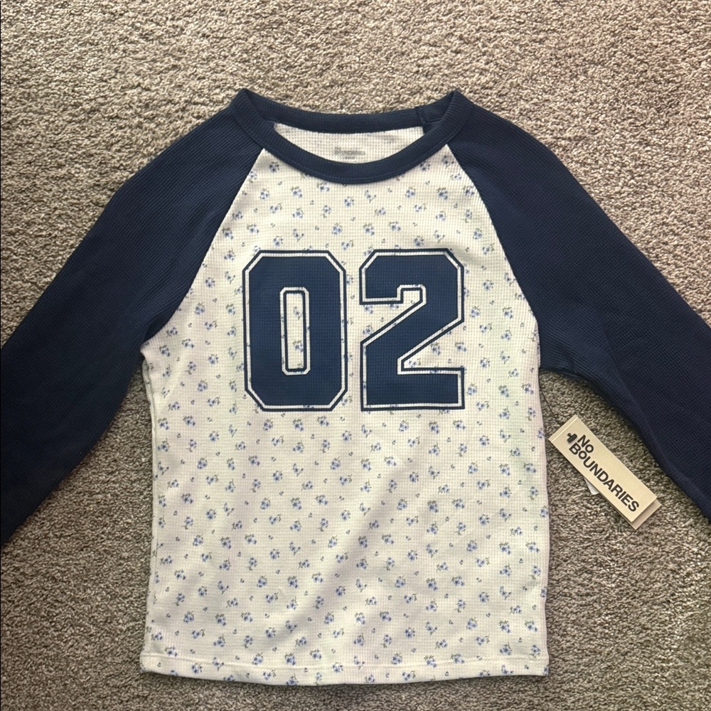 No Boundaries Kids Blue and White Floral Long Sleeve Tee